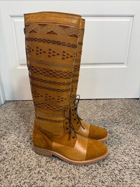 Cobra Society Brown Tall Riding Boots Lazar Cut Detailing NWT Size EU38 /7